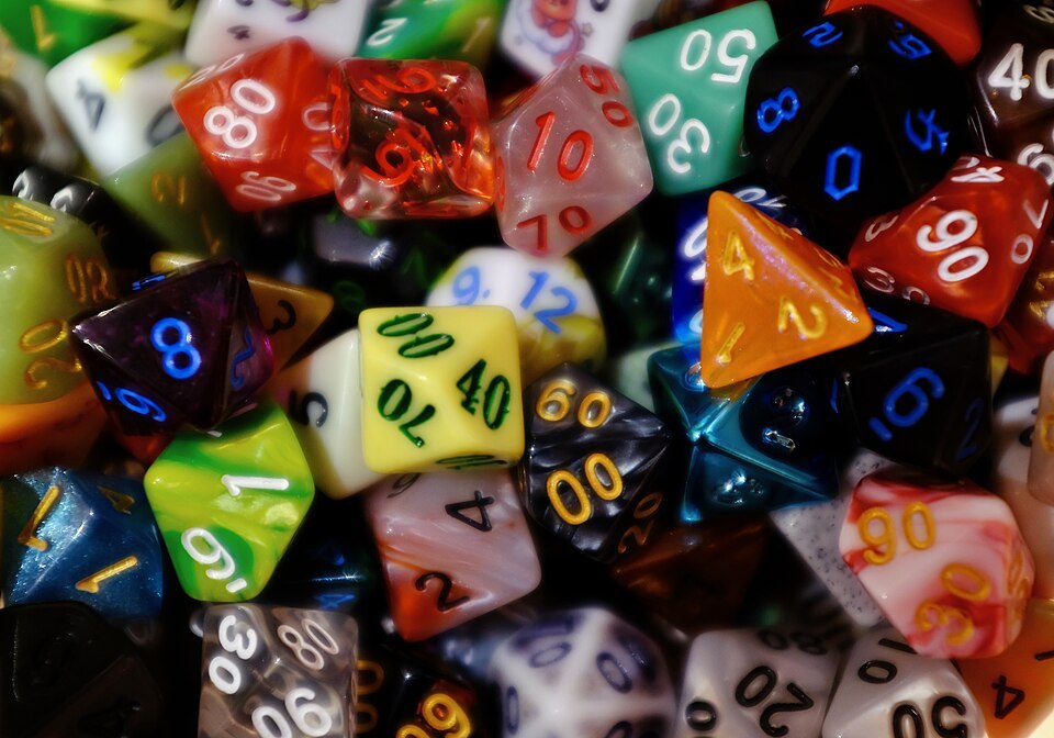 Dice in a variety of shapes, in Green Apple Books in San Francisco, USA.jpg